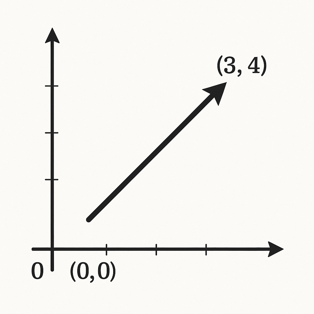 A graph displaying a vector originating from the origin and pointing to the coordinates (3, 4)