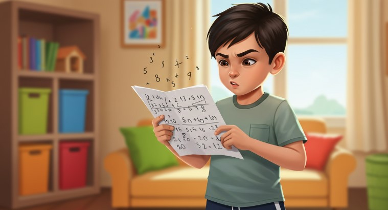 A young student, deeply engrossed in a complex math problem