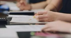 A math test in progress, with student solving problems