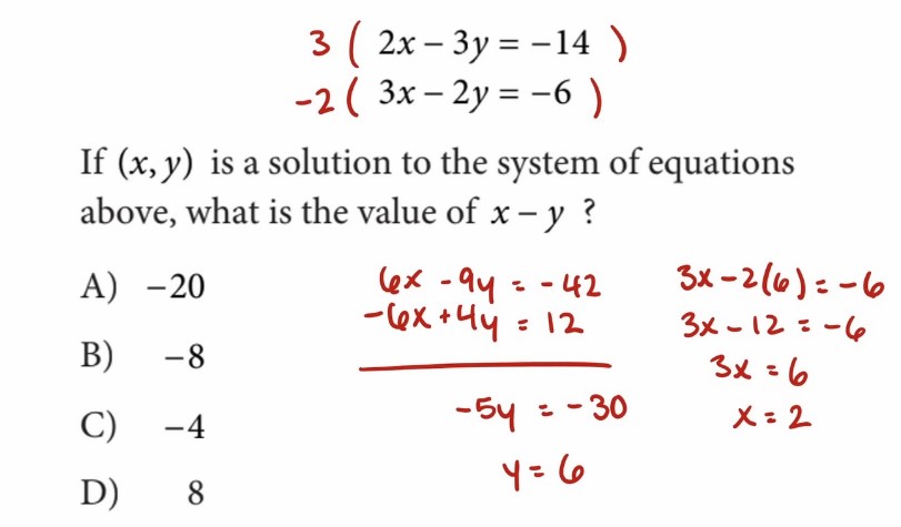 Solving a system of equations to find the value of x-y