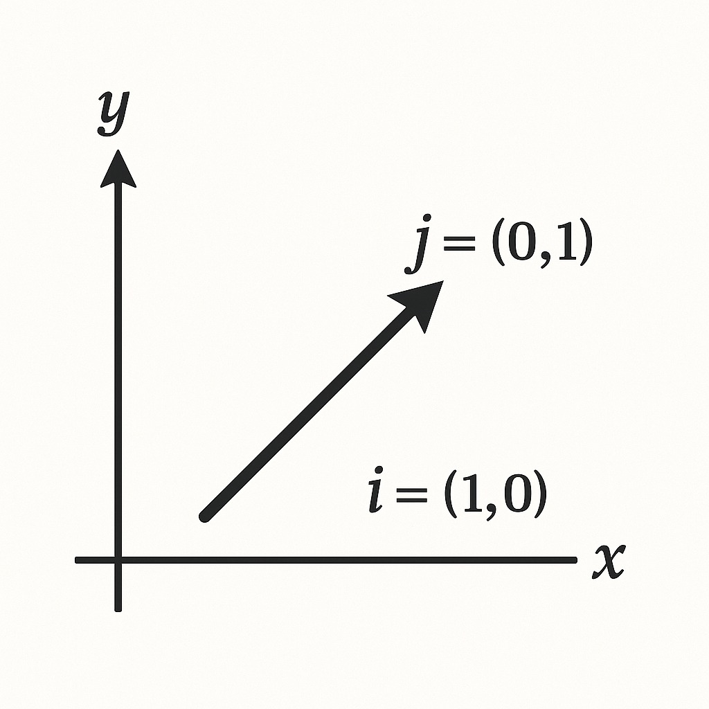 A coordinate plane showing the unit vectors i and j, representing the x and y directions respectively