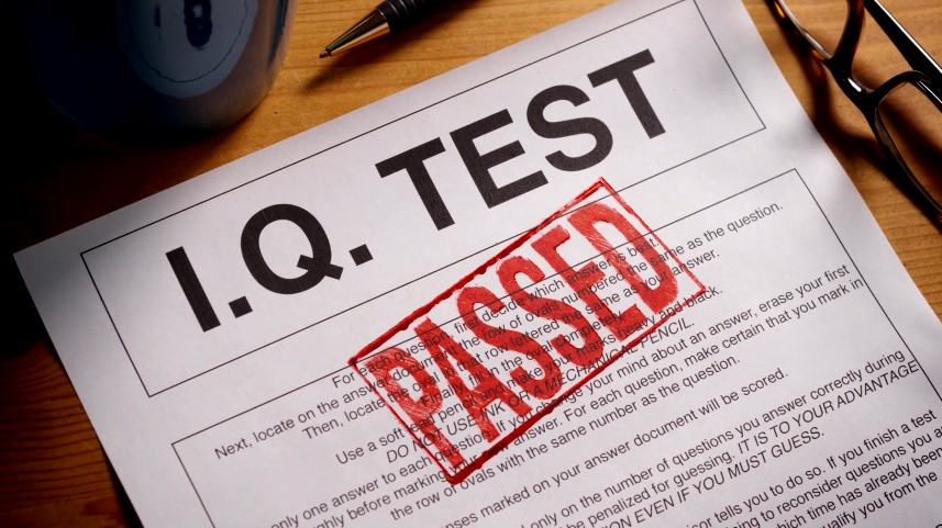 An IQ test, marked "Passed