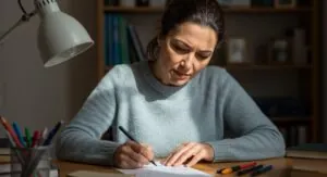 A person diligently learning math