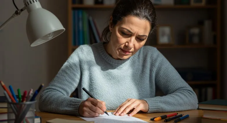 A person diligently learning math