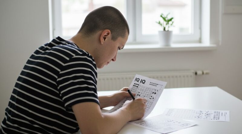 A person working through a challenging IQ test