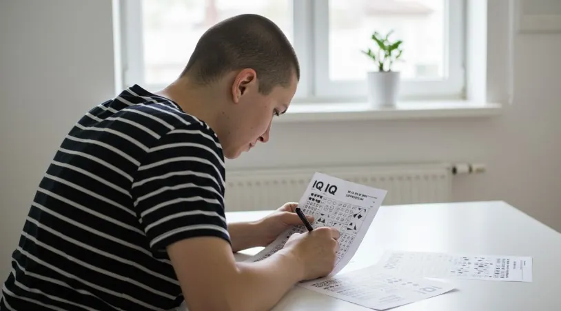 A person working through a challenging IQ test