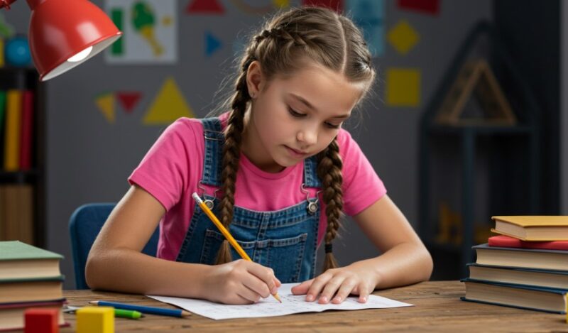 A child's focused attention on their schoolwork