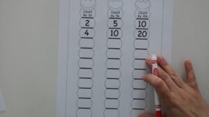 A hands-on skip counting worksheet for beginners showing number patterns by 2s, 5s, and 10s using fun caterpillar shapes