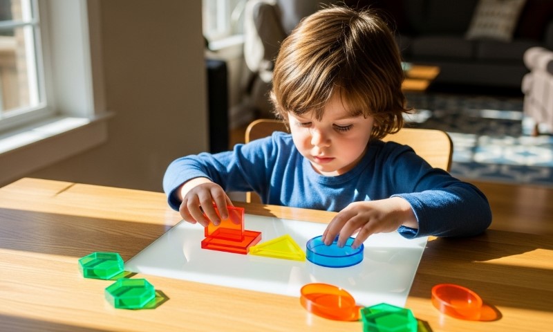 Kid playing with different shapes at a table