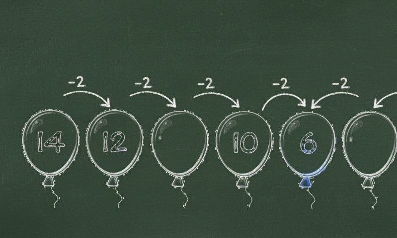 Chalk drawing of colorful balloons, each featuring a different number, set against a textured background