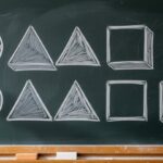 Circles, triangles and squares creating a pattern on a school black board