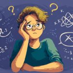Illustration of a confused student with math symbols and question marks around them